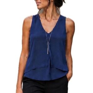 E&M Women's S Navy Solid V-Neck Sleeveless Camisole‎ Blouse